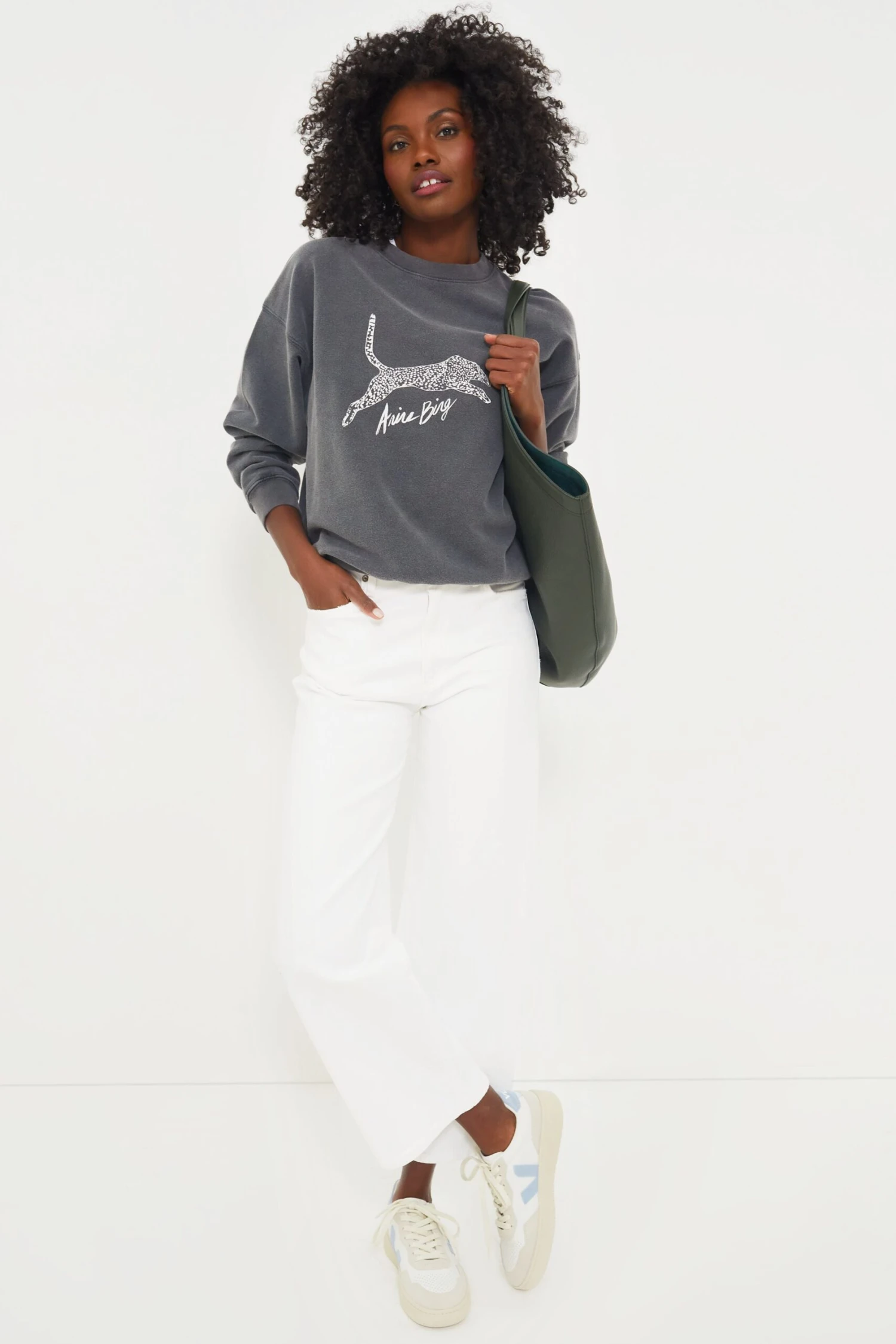 ANINE BING Washed Black Spencer Sweatshirt Spotted Leopard 2 ANINE BING Washed Black Spencer Sweatshirt Spotted Leopard - Image 2