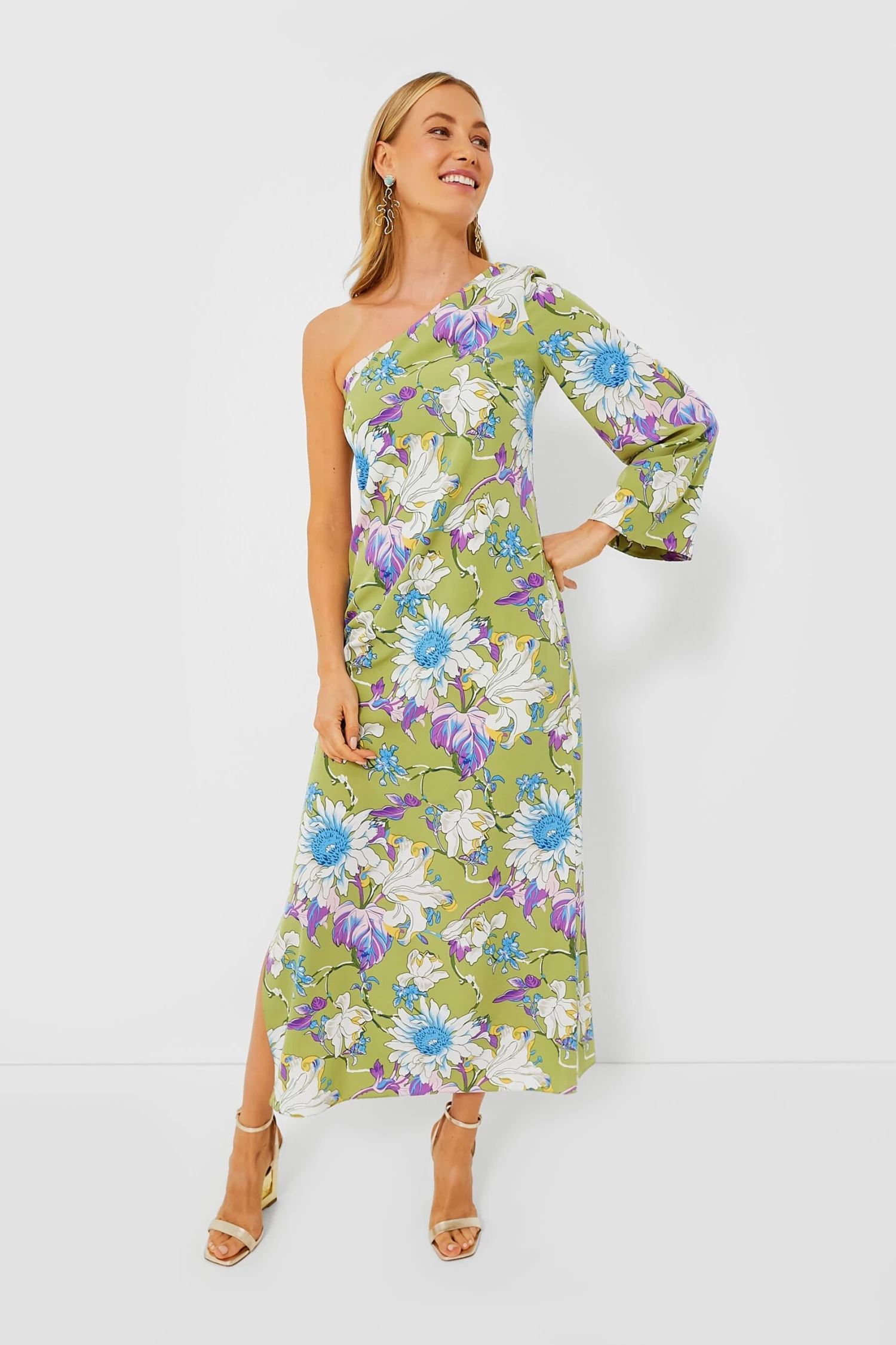 Green Floral One Shoulder Odelia Maxi Dress 1 Green Floral One Shoulder Odelia Maxi Dress
