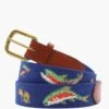 Navy Rainbow Trout And Fly Needlepoint Belt