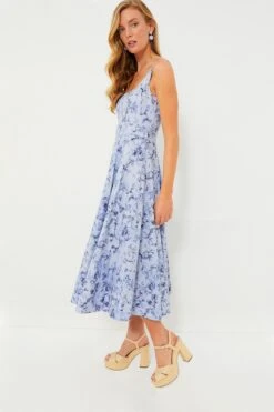 Staud Periwinkle Sketchbook Floral Midi Wells Dress -Outfit And Shoe Sales Store q6Op7ak60ftRHsZYmxoIv6I5tLl68Enc 1