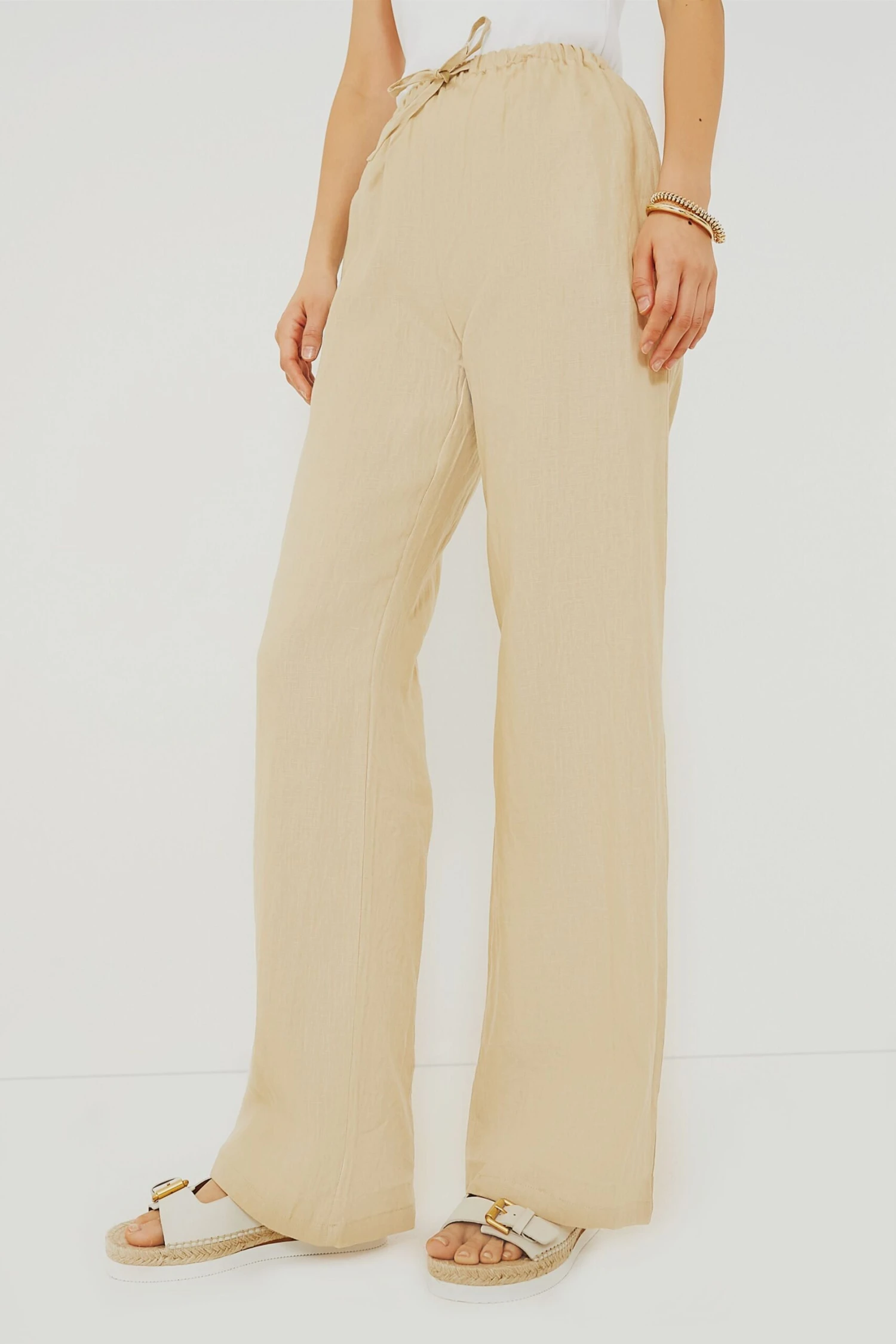 Beige Linen Drawstring Pants 1 Beige Linen Drawstring Pants