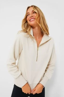 Varley Birch Marl Darah Half Zip Sweat