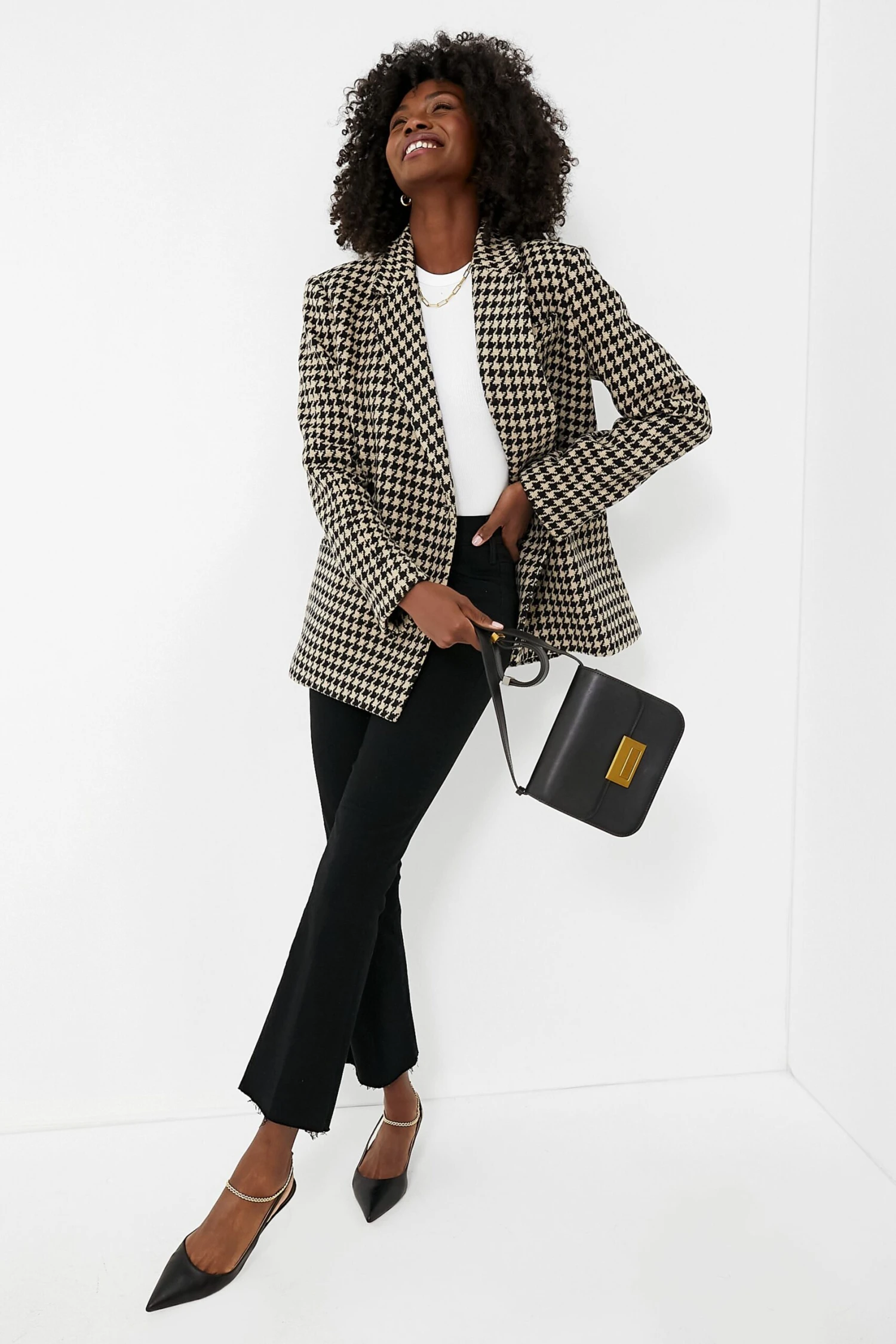 ANINE BING Black And Nude Houndstooth Kaia Blazer 2 ANINE BING Black And Nude Houndstooth Kaia Blazer - Image 2