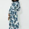 Blue Flower Bouquet Elanda Crepe Georgette Dress