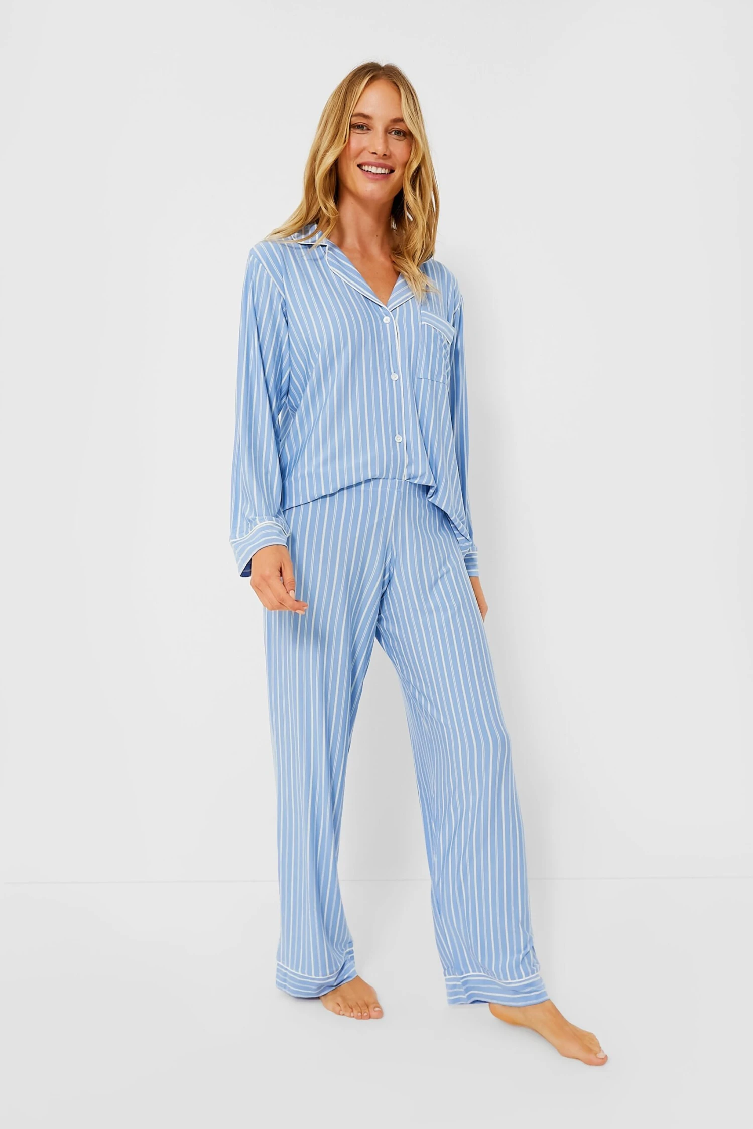Eberjey Blue Ivory Gisele Printed The Tencel Modal Long PJ Set 1 Eberjey Blue Ivory Gisele Printed The Tencel Modal Long PJ Set