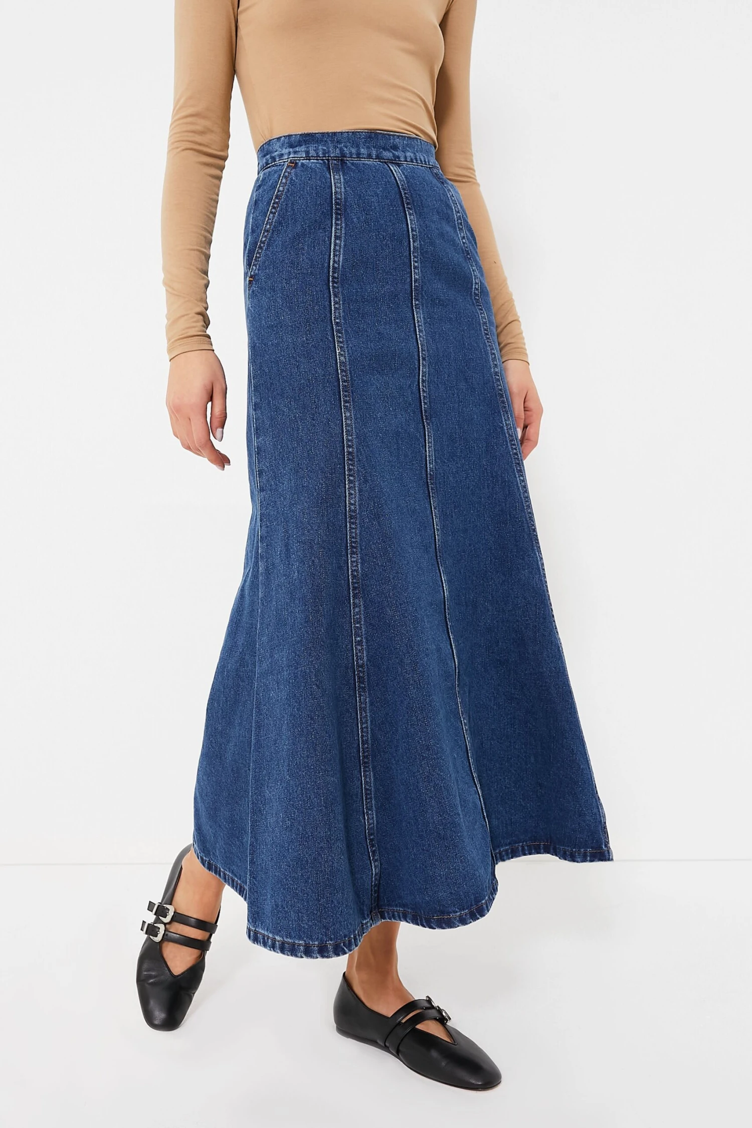 Dark Wash Denim Midi Skirt 1 Dark Wash Denim Midi Skirt