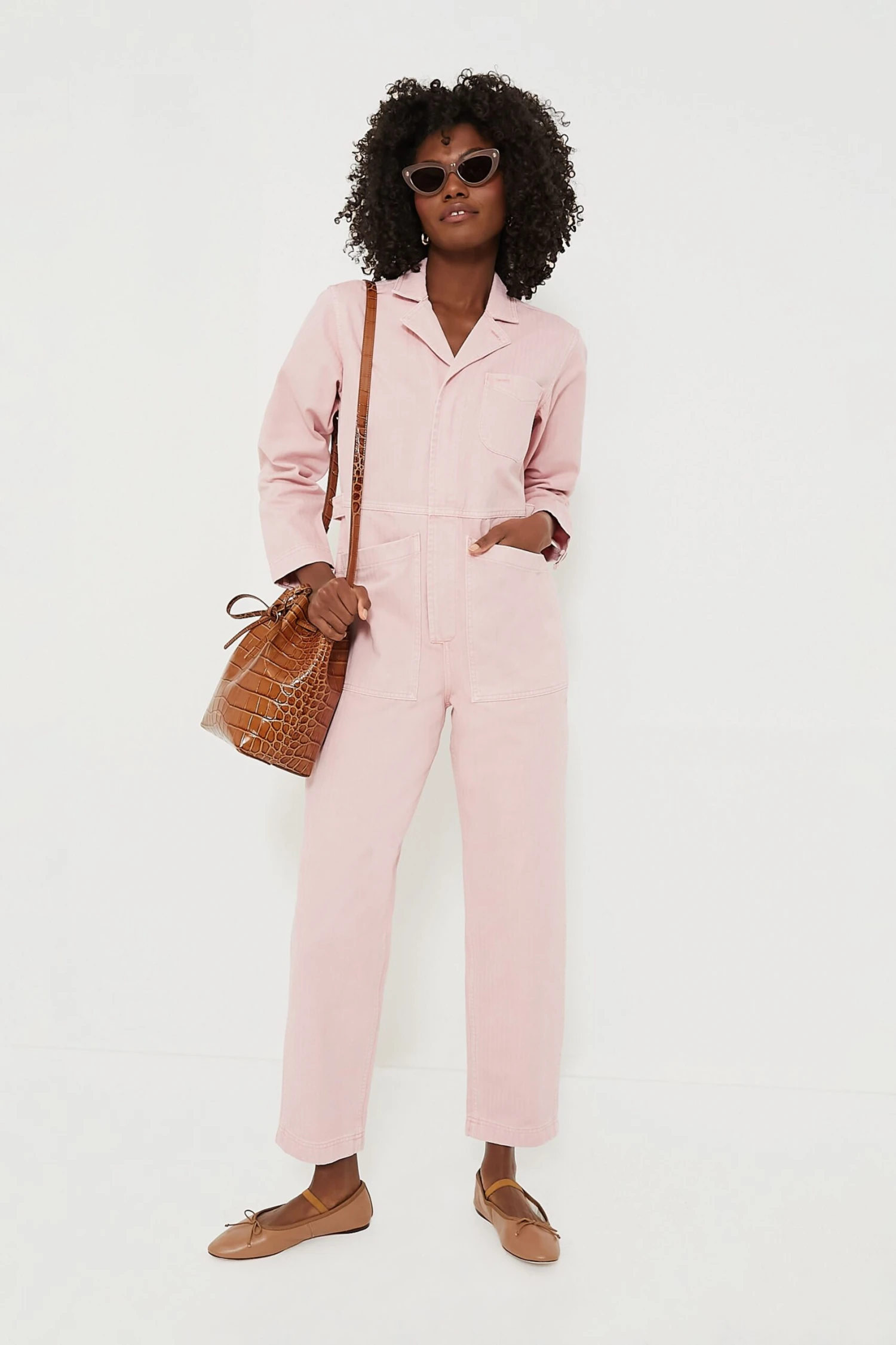 Blush Pink Herringbone Standard Zip Jumpsuit 2 Blush Pink Herringbone Standard Zip Jumpsuit - Image 2