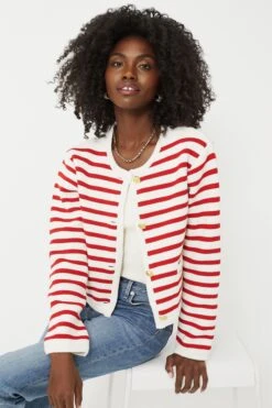 Red & Cream Stripe Annie Structured Cardigan
