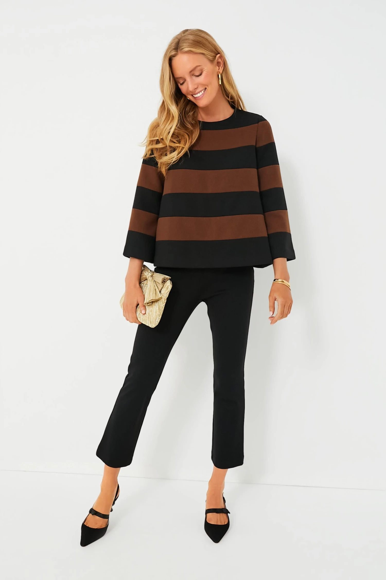 Black And Brown Striped Mia Blouse 2 Black And Brown Striped Mia Blouse - Image 2