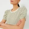 Olive Striped Vesty Puff Short Sleeve Crewneck
