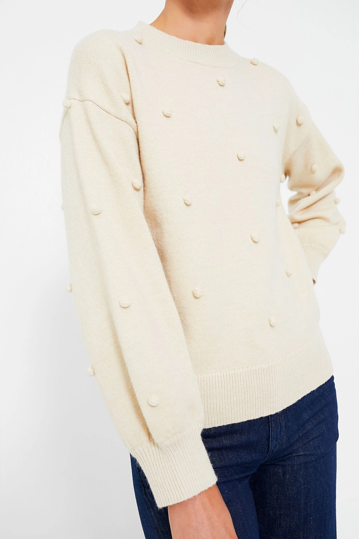 Oatmeal Pom Pom Crewneck Melinda Sweater 5 Oatmeal Pom Pom Crewneck Melinda Sweater - Image 5