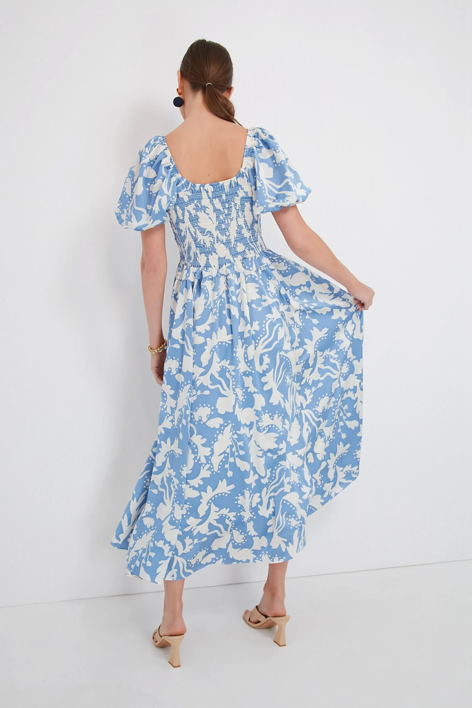 Blue Puff Sleeve Midi Dress 4 Blue Puff Sleeve Midi Dress - Image 4