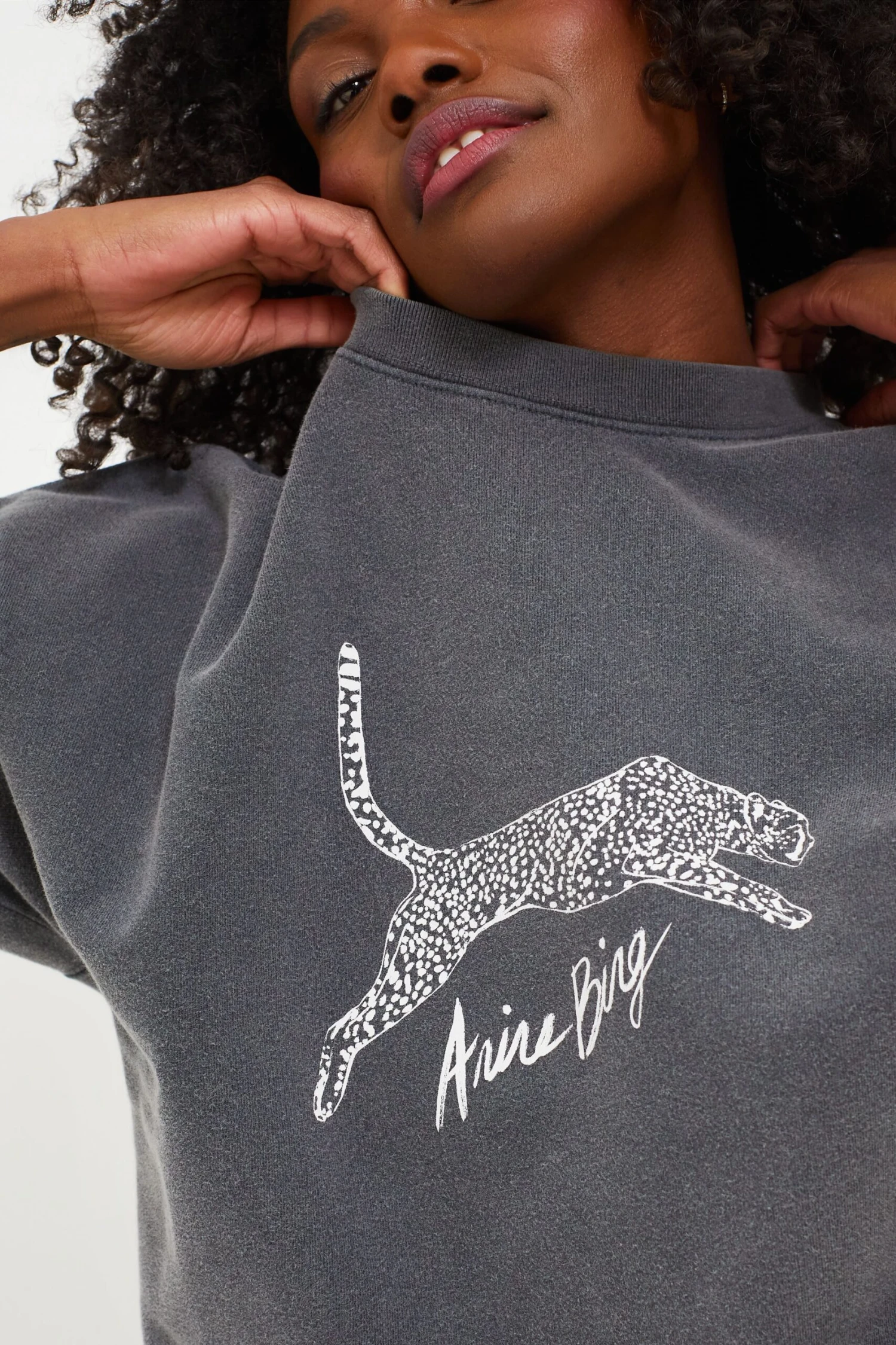 ANINE BING Washed Black Spencer Sweatshirt Spotted Leopard 5 ANINE BING Washed Black Spencer Sweatshirt Spotted Leopard - Image 5