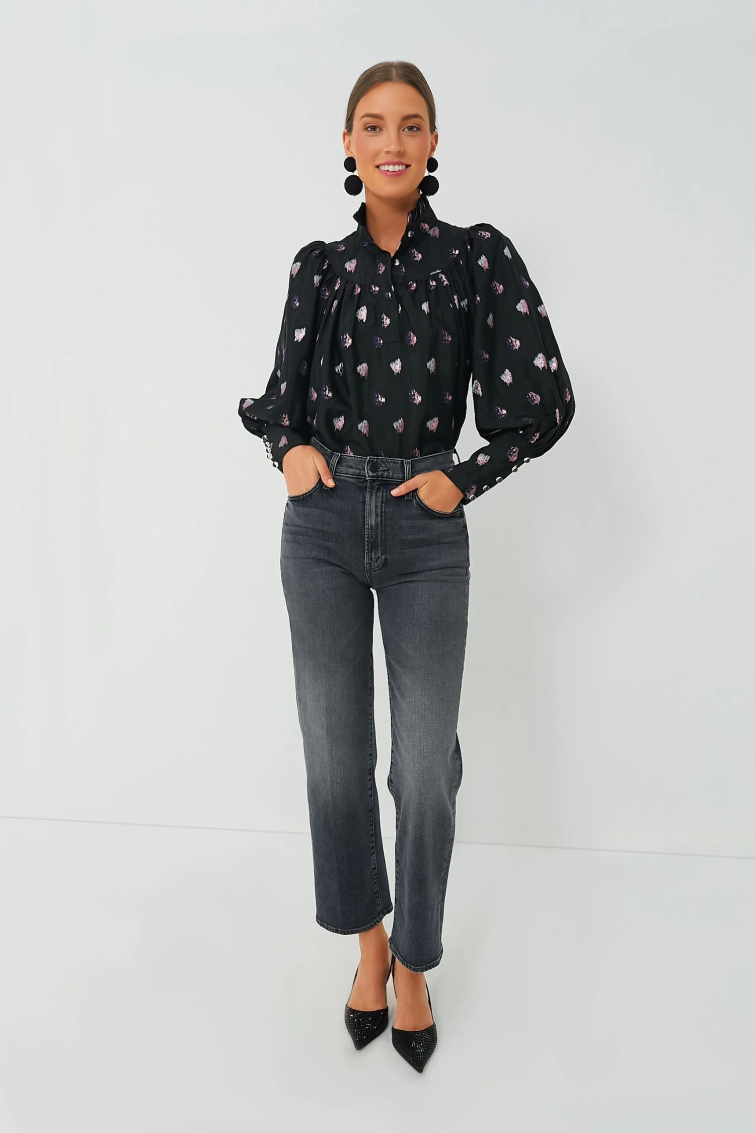 Black And Blurred Dot Fil Coupe Corrigan Blouse 2 Black And Blurred Dot Fil Coupe Corrigan Blouse - Image 2