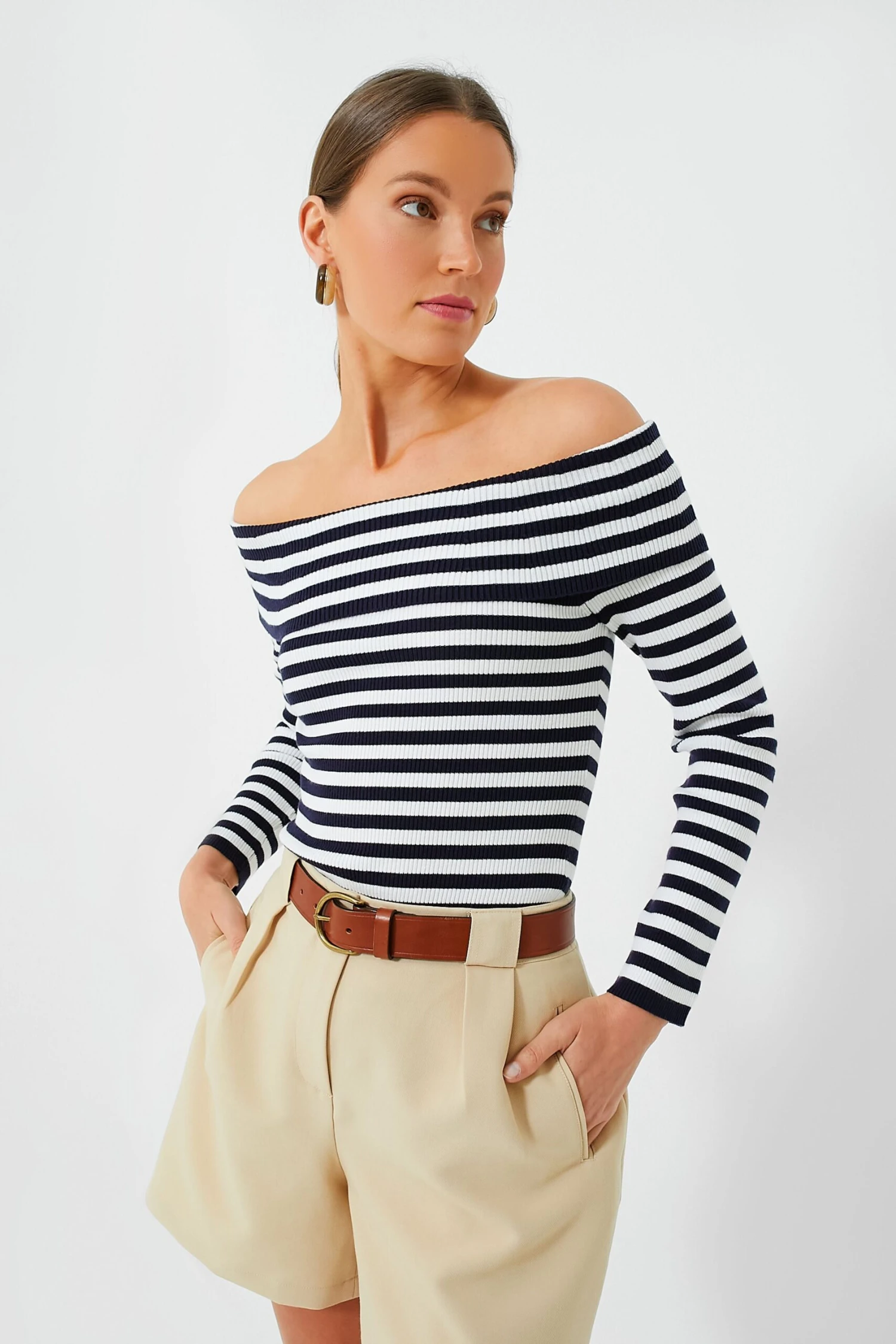 Navy Stripe Off The Shoulder Reese Top 1 Navy Stripe Off The Shoulder Reese Top