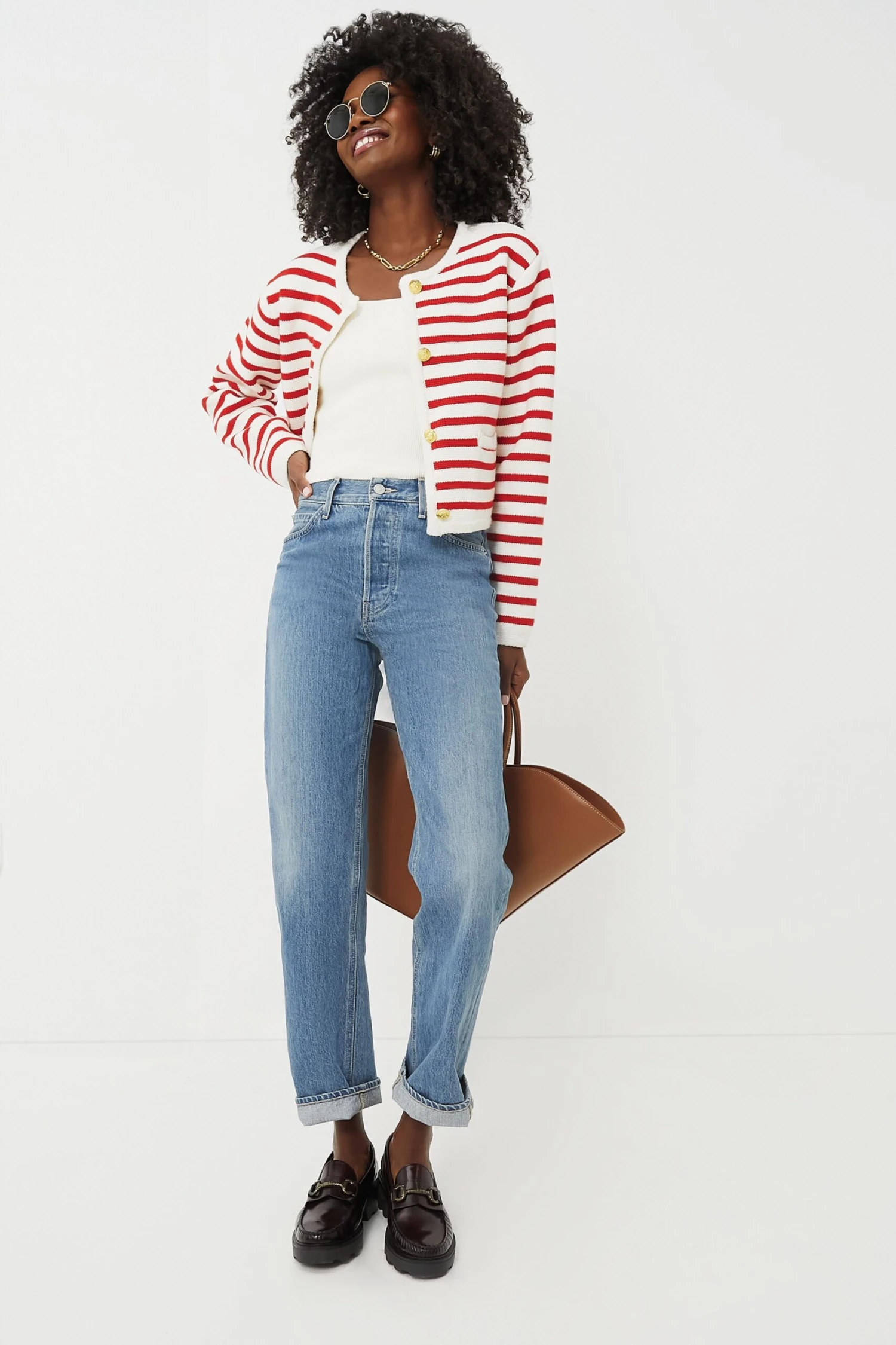 Red & Cream Stripe Annie Structured Cardigan 2 Red & Cream Stripe Annie Structured Cardigan - Image 2