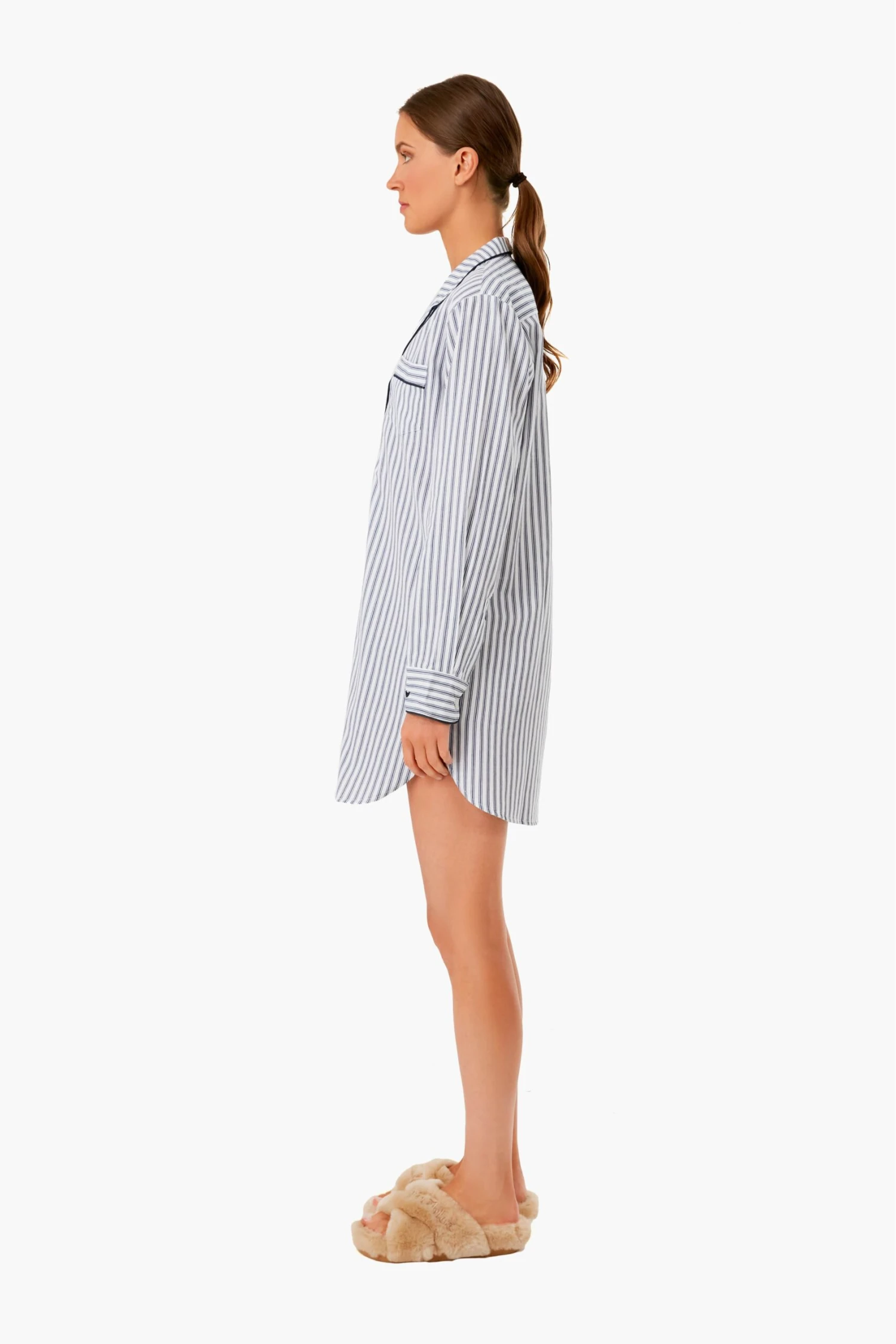 Navy French Ticking Nightshirt 3 Navy French Ticking Nightshirt - Image 3