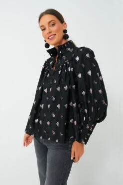 Black And Blurred Dot Fil Coupe Corrigan Blouse