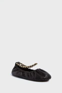 ULLA JOHNSON Noir Leather Ballet Flats With Chain