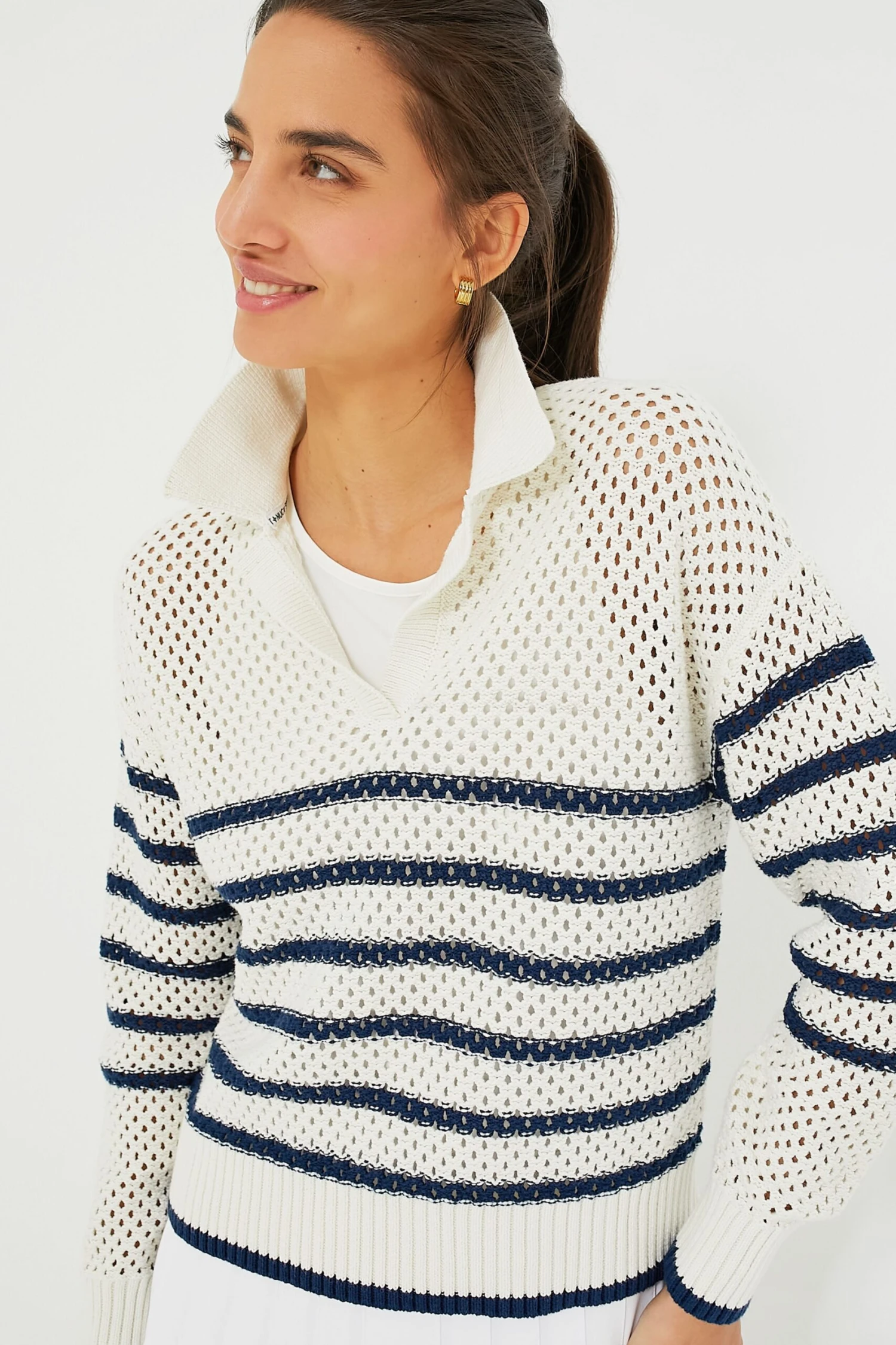 White Stripe Mesh Fischer Sweater 1 White Stripe Mesh Fischer Sweater