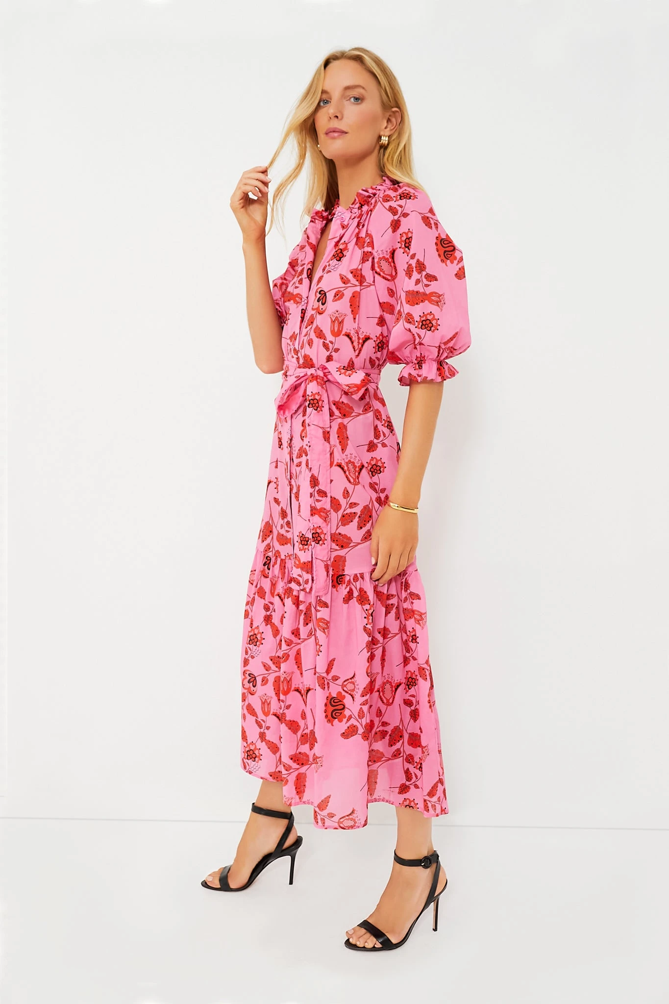 CYNTHIA ROWLEY Red And Pink Floral Saratoga Cotton Dress 3 CYNTHIA ROWLEY Red And Pink Floral Saratoga Cotton Dress - Image 3